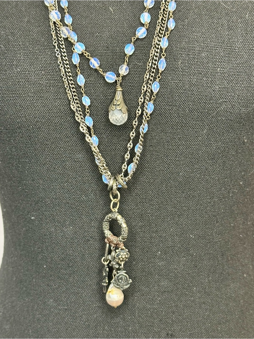 Love Heals Layered Necklace Opalite Pearl Charm Crystal Boho
